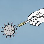 hand injecting vaccine syringe into royalty free illustration 1601052213