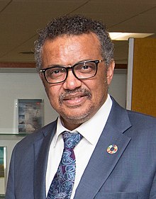 Mukhisa Kituyi Houlin Zhao Tedros Adhanom Ghebreyesus with Sophia AI for Good Global Summit 2018 41223188035 cropped