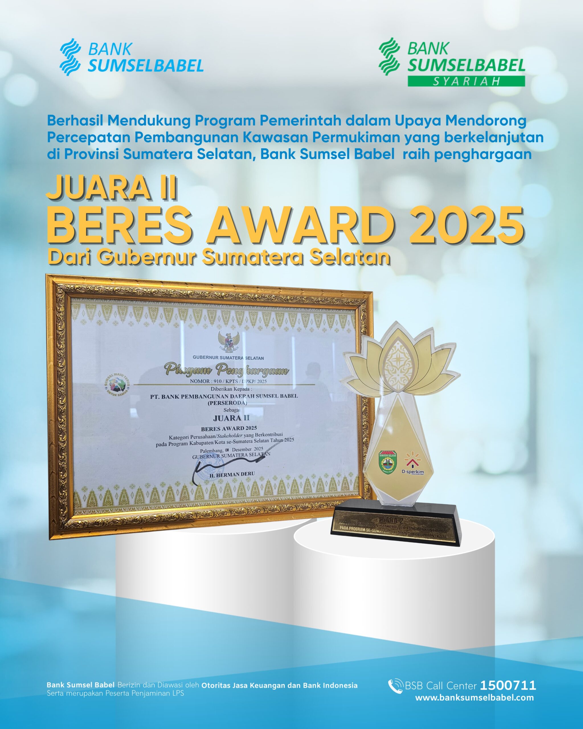 Bank Sumsel Babel Kembali Berprestasi! Juara II BERES Award 2025 untuk Aksi Nyata Pembangunan Berkelanjutan