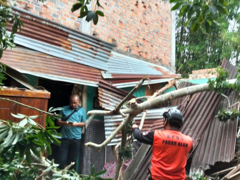 fhoto : evakuasi rumah warga akibat tertimpa pohon rubuh oleh angin kencang