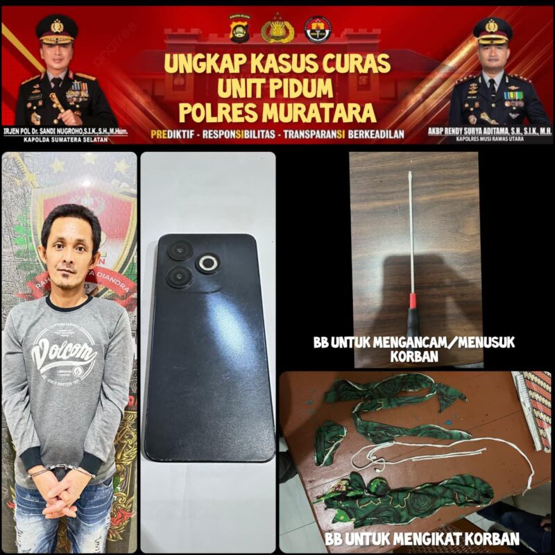 Pelaku beserta barang bukti saat diamankan di Polres Muratara. Foto: dokumen polisi.