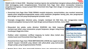 Dicatut Sebagai Modus Penipuan, Pemkot Pagar Alam Berikan Klarifikasi