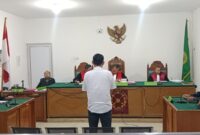 Saat terdakwa Bembi Adisaputra dihadirkan di PN Tipikor Palembang, Selasa (31/3/2026) untuk mendengarkan pembacaan putusan