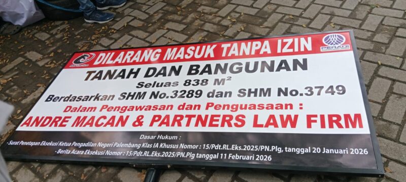 Eksekusi Lahan di Sukarami, Papan Larangan Dipasang Tegaskan Status Kepemilikan