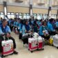 443 jemaah calon haji kloter pertama asal Kabupaten OKU Timur yang telah tiba di Asrama Haji Embarkasi Palembang, Selasa (21/4/2026). Foto: Tia