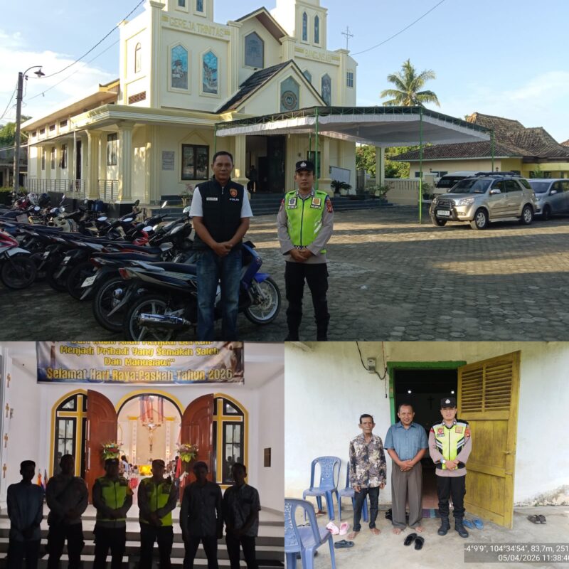 Menjamin kekhusyukan ibadah, personel Polsek Buay Madang Timur hadir memberikan pengamanan maksimal di gereja-gereja wilayah Kecamatan Buay Madang Timur selama perayaan Paskah 2026.