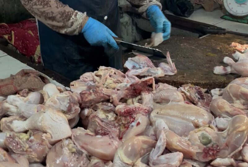 Ayam yang dijual pedagang di Pasar KM 5 Palembang. Foto: Tia