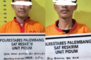 Pelaku beserta barang bukti saat diamankan di Polrestabes Palembang.