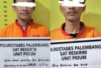 Pelaku beserta barang bukti saat diamankan di Polrestabes Palembang.