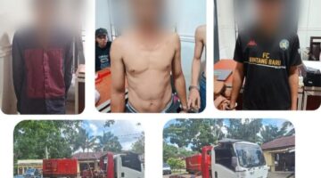 Ketiga tersangka beserta barang bukti saat diamankan. Foto: polisi.