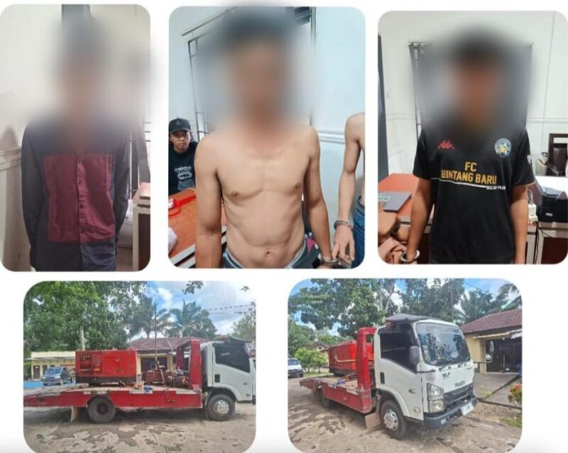 Ketiga tersangka beserta barang bukti saat diamankan. Foto: polisi.