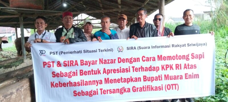 PST dan SIRA melaksanakan pemotongan sapi sebagai bentuk nazar dan apresiasi kepada KPK RI atas keberhasilannya mengungkap dugaan kasus gratifikasi melalui OTT Bupati Muara Enim, sekaligus mendukung upaya pemberantasan korupsi di Indonesia.