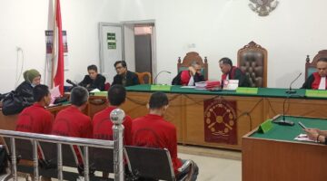 Saat empat terdakwa dihadirkan di PN Palembang, Untuk mendengarkan pembacaan tuntutan oleh JPU, Kamis (25/6/2026)