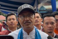 Menteri Sosial RI, Syaifullah Yusuf saat diwawancarai langsung usai acara Open House Sekolah Rakyat di SRMA 7 Palembang, Minggu (28/6/2026). Foto: Tia