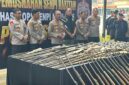 Pemusnahan senpi ilegal di lapangan Tembak Brimob Polda Sumsel.