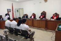 Saat JPU bancakan Tuntutan Empat terdakwa disidang di PN Tipikor Palembang,Senin (13/7/2026)