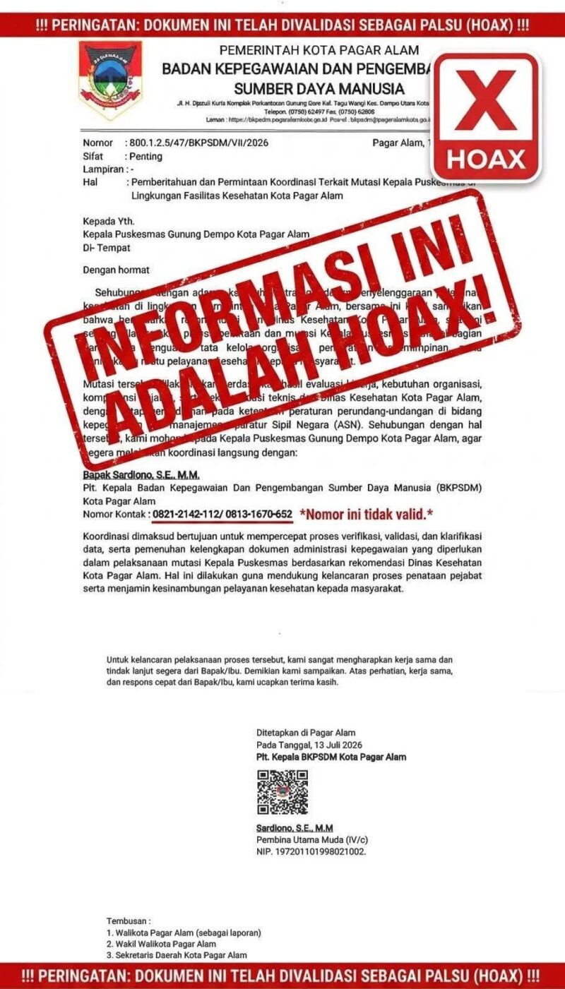 fhoto : dokumen palsu beredar tentang mutasi pejabat dilingkungan pemkot pagar alam
