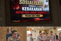 Kapolres OKU Timur AKBP Adik Listiyono, memberikan arahan saat memimpin Sosialisasi Pencegahan Kebakaran Hutan dan Lahan (Karhutla) di Aula Wicaksana Laghawa Polres OKU Timur. 
