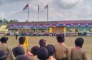 Suasana Upacara Pembukaan Peringatan Hari Pramuka ke-65 di lapangan SD Negeri Eling-Eling, Desa Tanjung Sari, Kecamatan Buay Madang Timur, OKU Timur. 