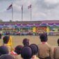 Suasana Upacara Pembukaan Peringatan Hari Pramuka ke-65 di lapangan SD Negeri Eling-Eling, Desa Tanjung Sari, Kecamatan Buay Madang Timur, OKU Timur. 