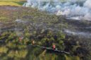 Personel Manggala Agni berjibaku padamkan api di lahan gambut yang terbakar. Foto: Manggala Agni.