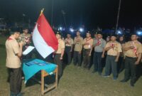 Wakil Bupati OKU Timur, M Adi Nugraha Purnama Yudha, memimpin upacara pelantikan pengurus Mabiran dan Kwartir Ranting Gerakan Pramuka Buay Madang Timur masa bakti 2026–2029 di Lapangan Desa Tanjung Sari, Kecamatan Buay Madang Timur, Kabupaten OKU Timur. 
