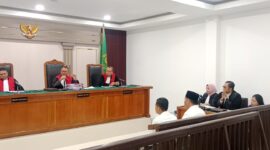 Suasana sidang Kasus Korupsi Irigasi Air Lemutu yang digelar di PN Tipikor Palembang, Selasa (11/8/206)