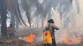 Personel Polda Sumsel padamkan api. Foto: dokumen polisi.