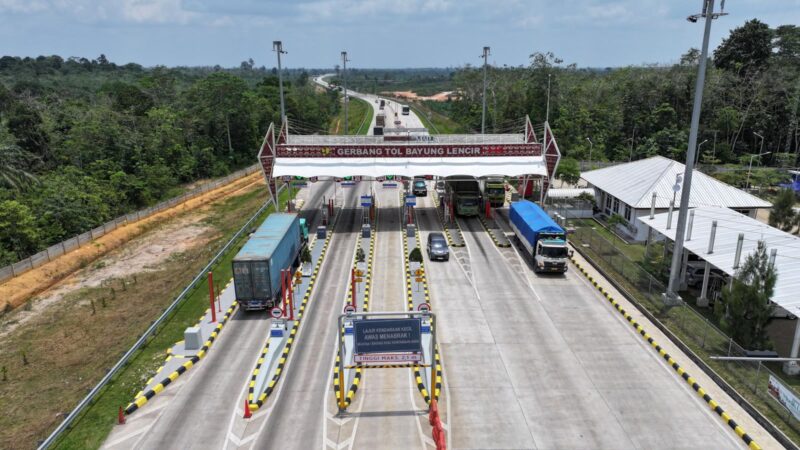 Jalan Tol Betung–Tempino–Jambi Seksi 3 ruas Bayung Lencir–Simpang Ness/Pijoan resmi memberlakukan tarif berbayar bagi seluruh golongan kendaraan mulai Jumat (21/8/2026). Foto: Hutama Karya
