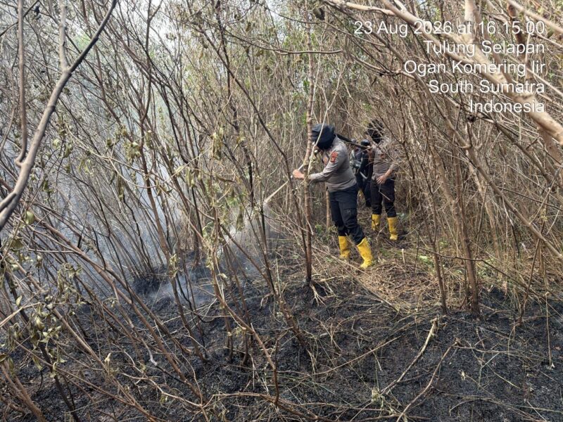 Tim gabungan padamkan api di areal PT Samora OKI. Foto: dokumen Polda Sumsel.