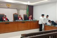 Saat para terdakwa kordinasi terhadap tuntutan yang dibacakan oleh JPU pada sidang yang digelar di PN Tipikor palembang, Senin (24/8/2026)
