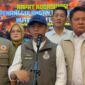 Menteri Kehutanan Raja Juli Antoni usai menghadiri rapat koordinasi evaluasi penanggulangan karhutla di Griya Agung Palembang, Senin (31/8/2026). Foto: Tia