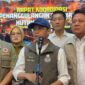 Menteri Kehutanan Raja Juli Antoni usai menghadiri rapat koordinasi evaluasi penanggulangan karhutla di Griya Agung Palembang, Senin (31/8/2026). Foto: Tia