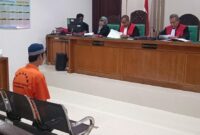 Saat majelis hakim menjatuhkan vonis terdakwa Basaruddin di sidang PN Palembang, Selasa (8/9/2026)