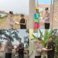 Kapolsek Buay Madang Timur Iptu Swisspo, menyerahkan langsung paket makanan kepada warga di wilayah Desa Kumpul Rejo, OKU Timur.
